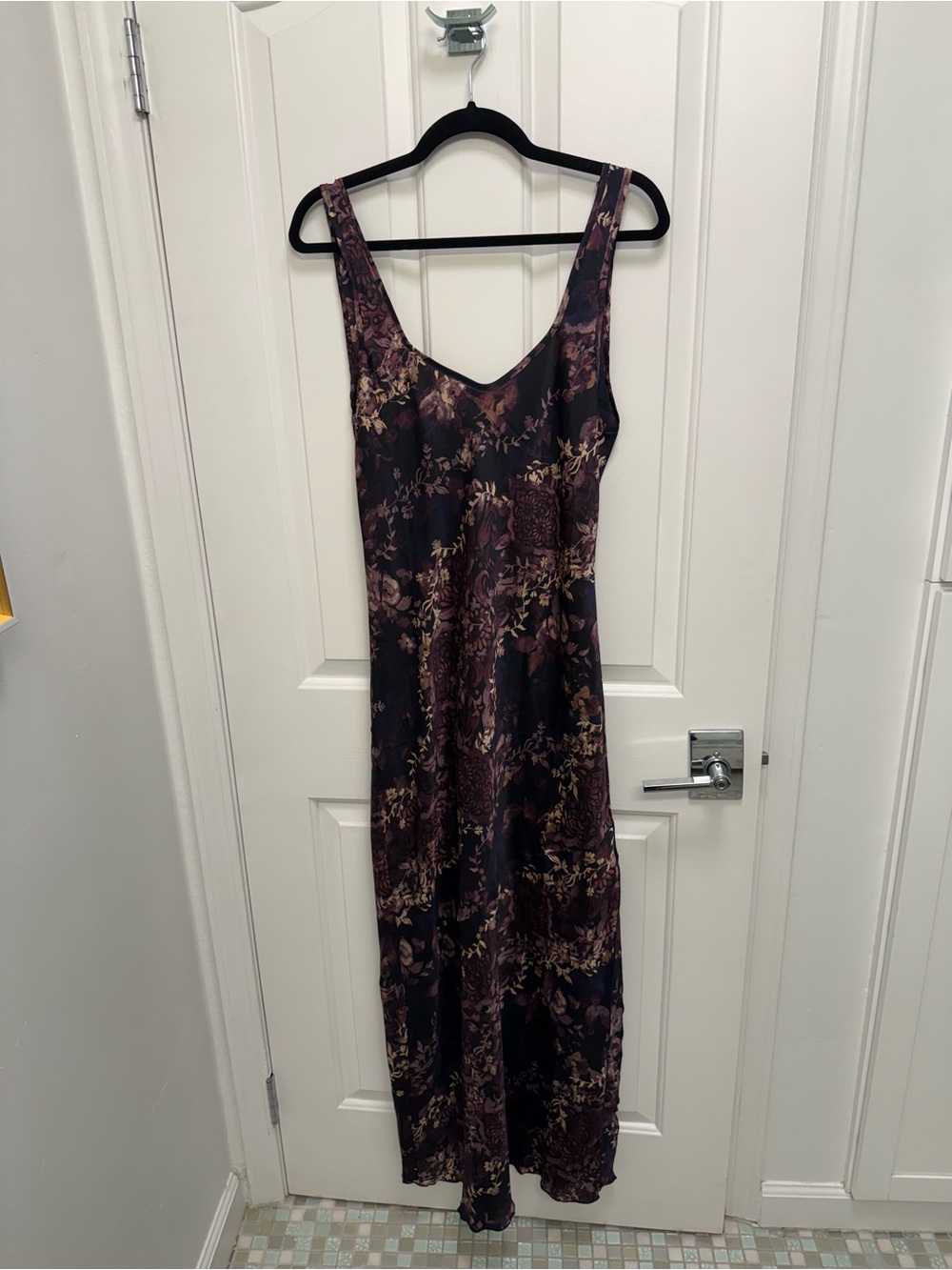 Floral Slip Maxi Dress in Deep Plum and Black